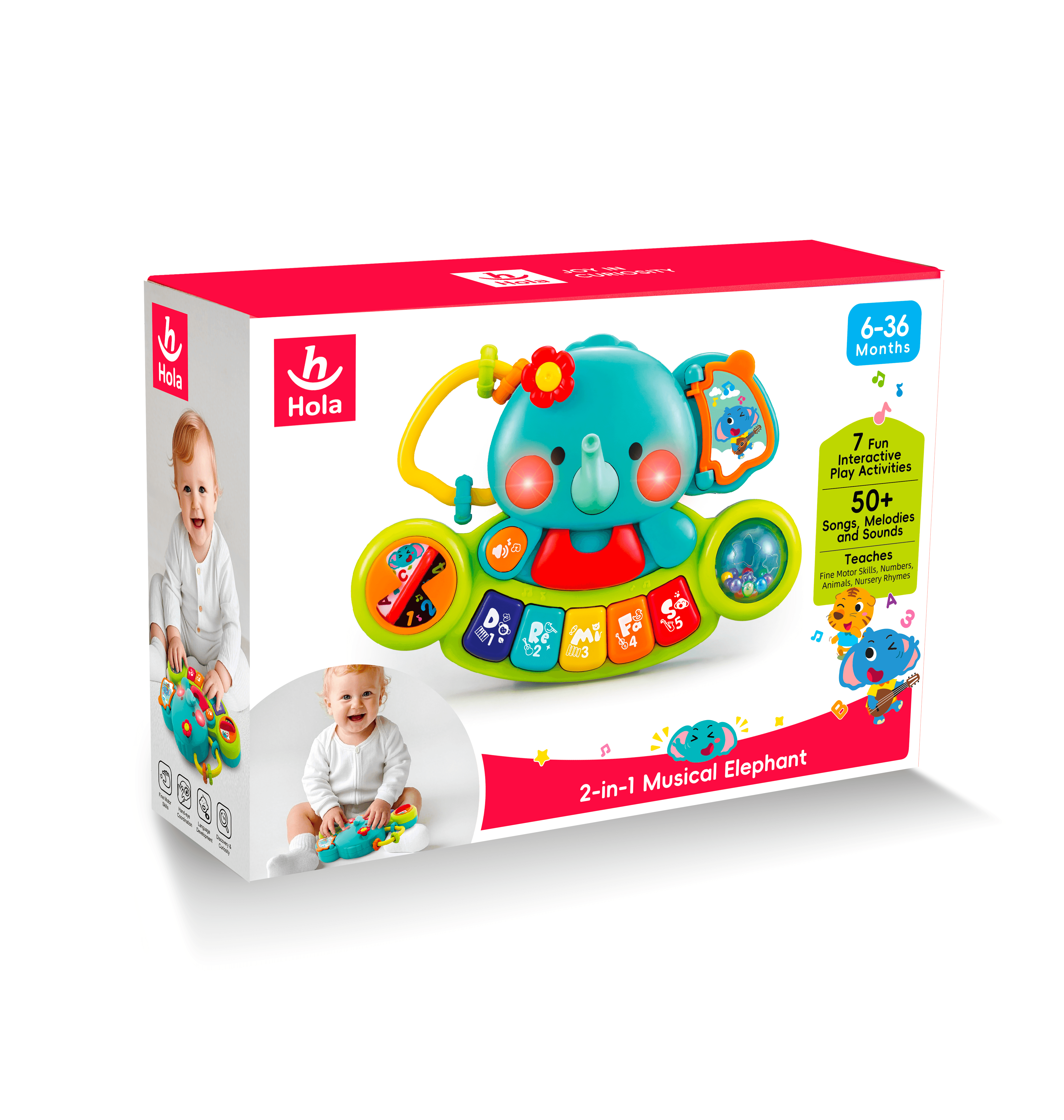Hola 2-in-1 Musical Elephant with lights and sound – Baby Toys Kuwait Online Shopping
